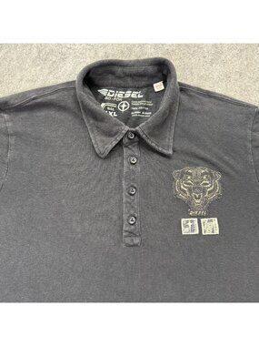Diesel Polo Shirt Men 2XL Gray Pique Solid Cotton 45"x28" Short Sleeve